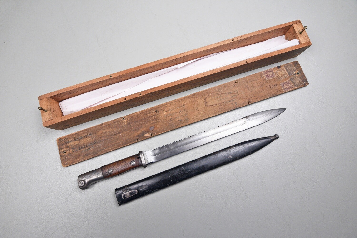WWI GERMAN M1884/98 NCO SAWBACK BAYONET IN MAILING BOX