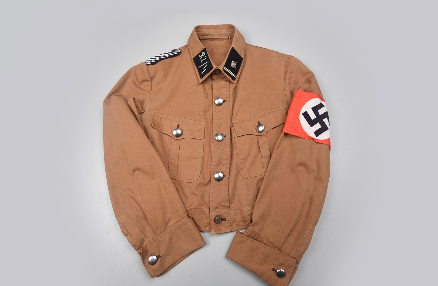 WWII GERMAN SA OBERSCHARFÜHRER BROWN SHIRT w/COLLAR TABS &amp; EARLY ARMBAND
