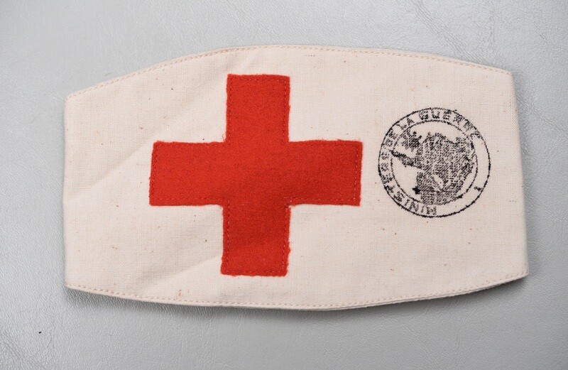 WWI FRENCH MEDICAL RED CROSS ARMBAND w/ISSUE STAMP