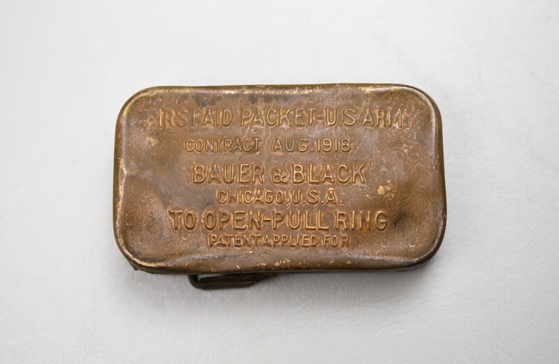WWI U.S. FIRST AID CARRIER BY P.B. & CO. w/BAUER & BLACK BANDAGE - DATED 1918