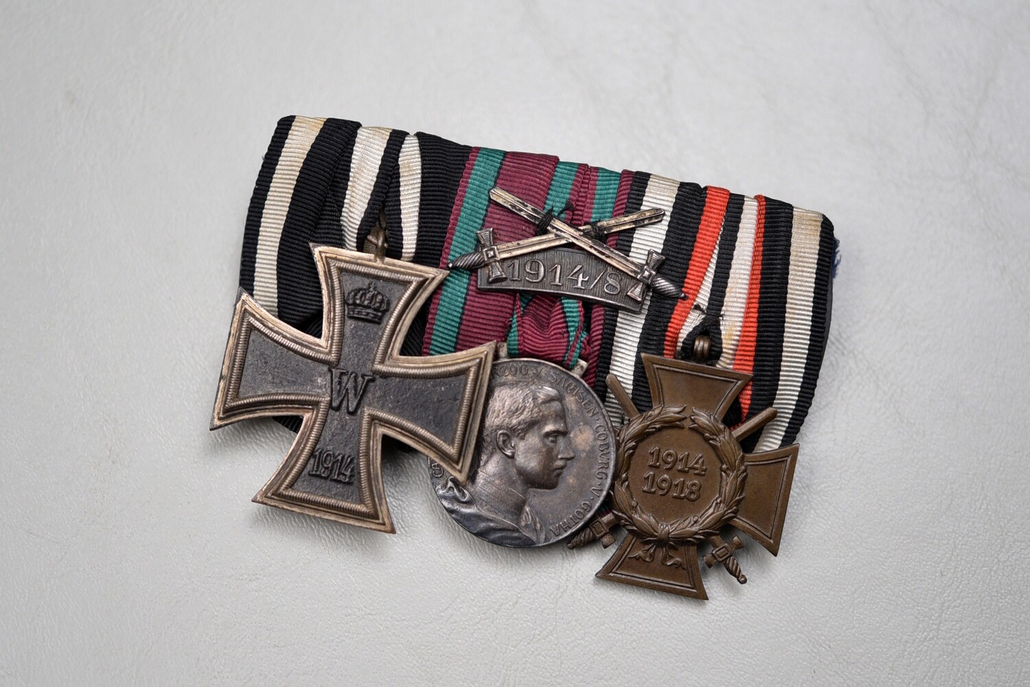 WWI GERMAN 1914 IRON CROSS/SAXE-COBURG/HINDENBURG CROSS 3-PLACE MEDAL BAR