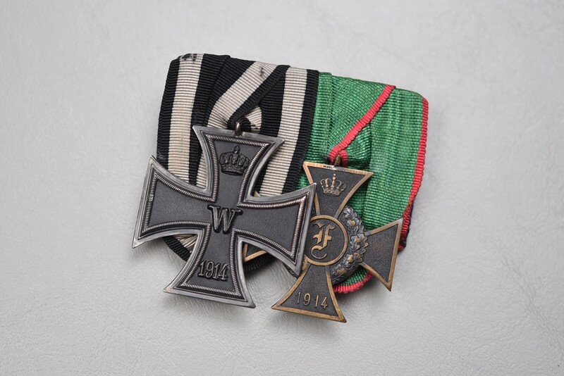 WWI GERMAN 1914 IRON CROSS/ANHALT FRIEDRICH HONOR CROSS 2-PLACE MEDAL BAR