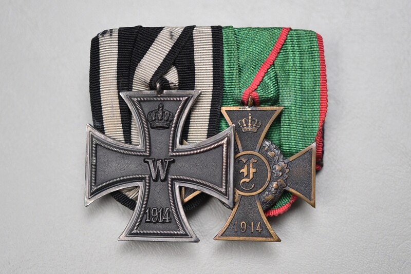 WWI GERMAN 1914 IRON CROSS/ANHALT FRIEDRICH HONOR CROSS 2-PLACE MEDAL BAR