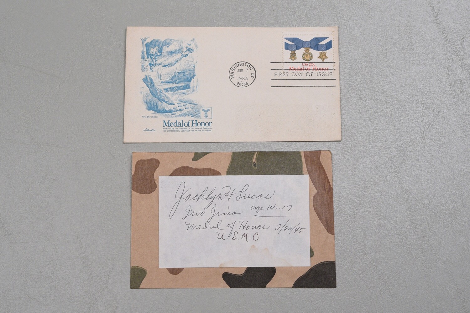 WWII U.S. MARINE CORPS JACKLYN LUCAS AUTOGRAPH &amp; FIRST DAY COVER - IWO JIMA MOH