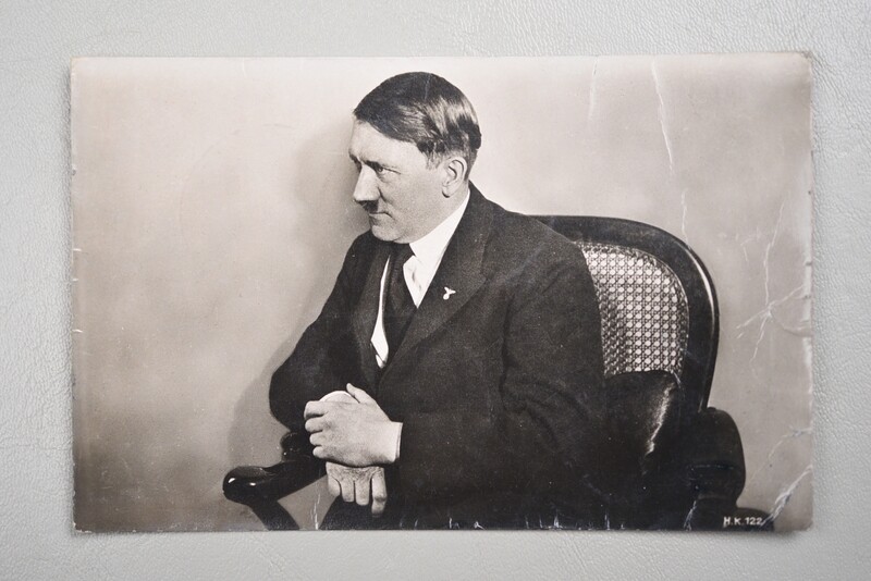 WWII GERMAN ADOLF HITLER PHOTO POSTCARD - BLACK &amp; WHITE, USED