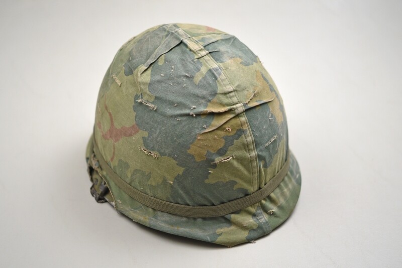 VIETNAM U.S. M1 STEEL HELMET w/MITCHELL CAMOUFLAGE COVER - DATED
