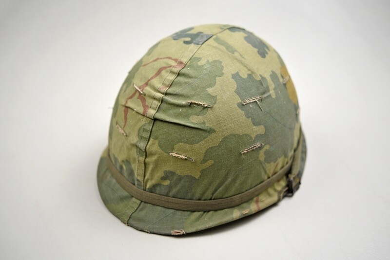 VIETNAM U.S. M1 STEEL HELMET w/MITCHELL CAMOUFLAGE COVER & INSTRUCTION BOOKLET