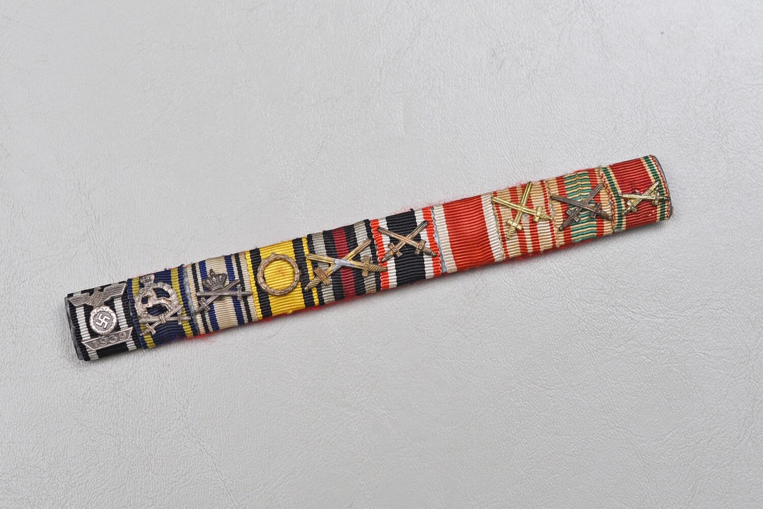 WWI GERMAN 1914 IRON CROS/BRUNSWICK/BAVARIAN 10-PLACE RIBBON BAR w/9 DEVICES