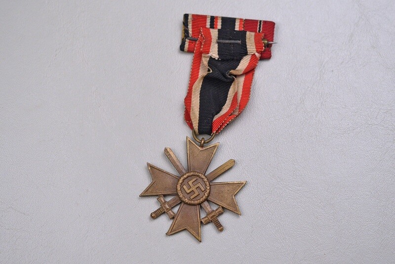 WWII GERMAN 1939 WAR MERIT CROSS 2nd CLASS w/SWORDS &amp; 3-PLACE RIBBON BAR - MARKED