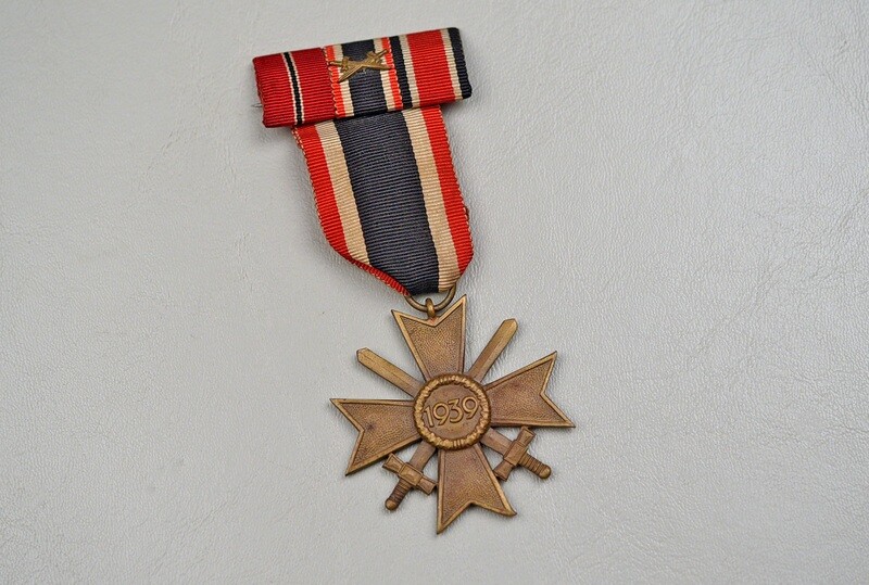 WWII GERMAN 1939 WAR MERIT CROSS 2nd CLASS w/SWORDS &amp; 3-PLACE RIBBON BAR - MARKED