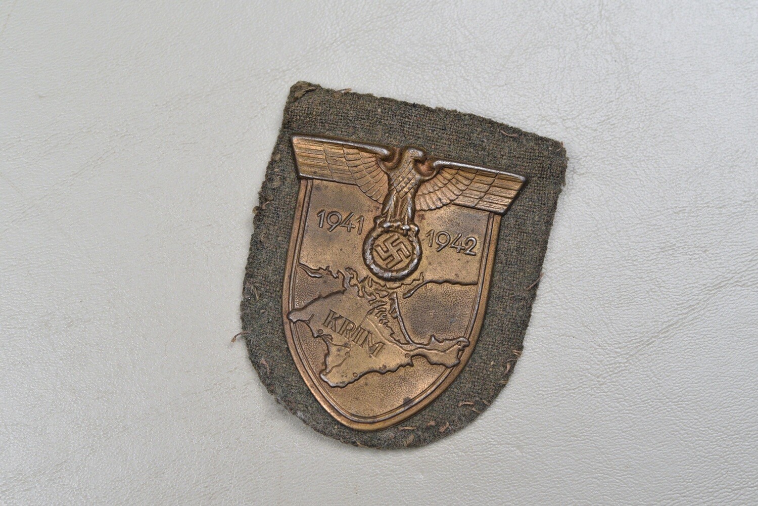 WWII GERMAN KRIM SHIELD ON ARMY BACKING - UNIFORM REMOVED