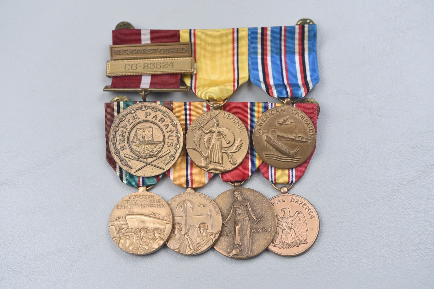 WWII U.S. COAST GUARDSMAN 7-PLACE MEDAL BAR – WORLD WAR II, KOREA