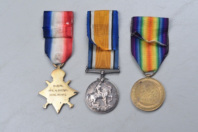 WWI BRITISH 1914-14 STAR TRIO TO THE GORDON HIGHLANDERS