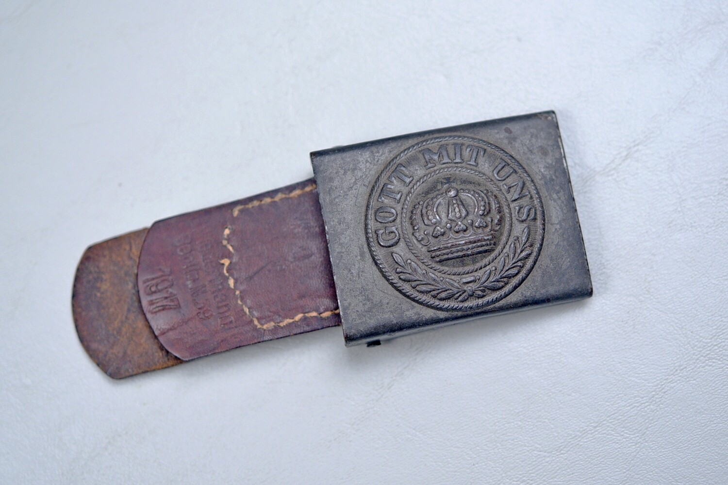 WWI GERMAN PRUSSIAN ENLISTED MAN&#39;S BELT BUCKLE w/TAB - DATED 1917
