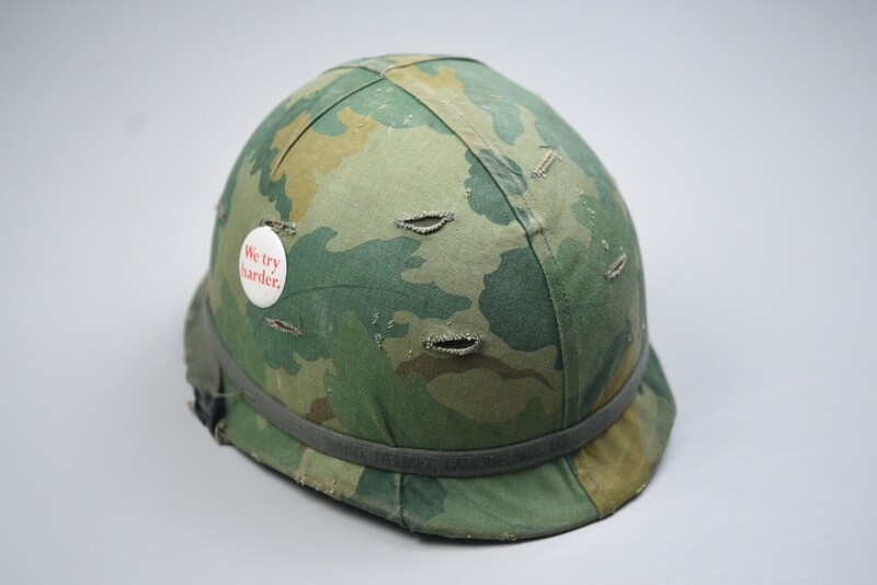 VIETNAM WAR U.S. M1 HELMET w/MITCHELL TWILL CAMOUFLAGE COVER - DATED 1965