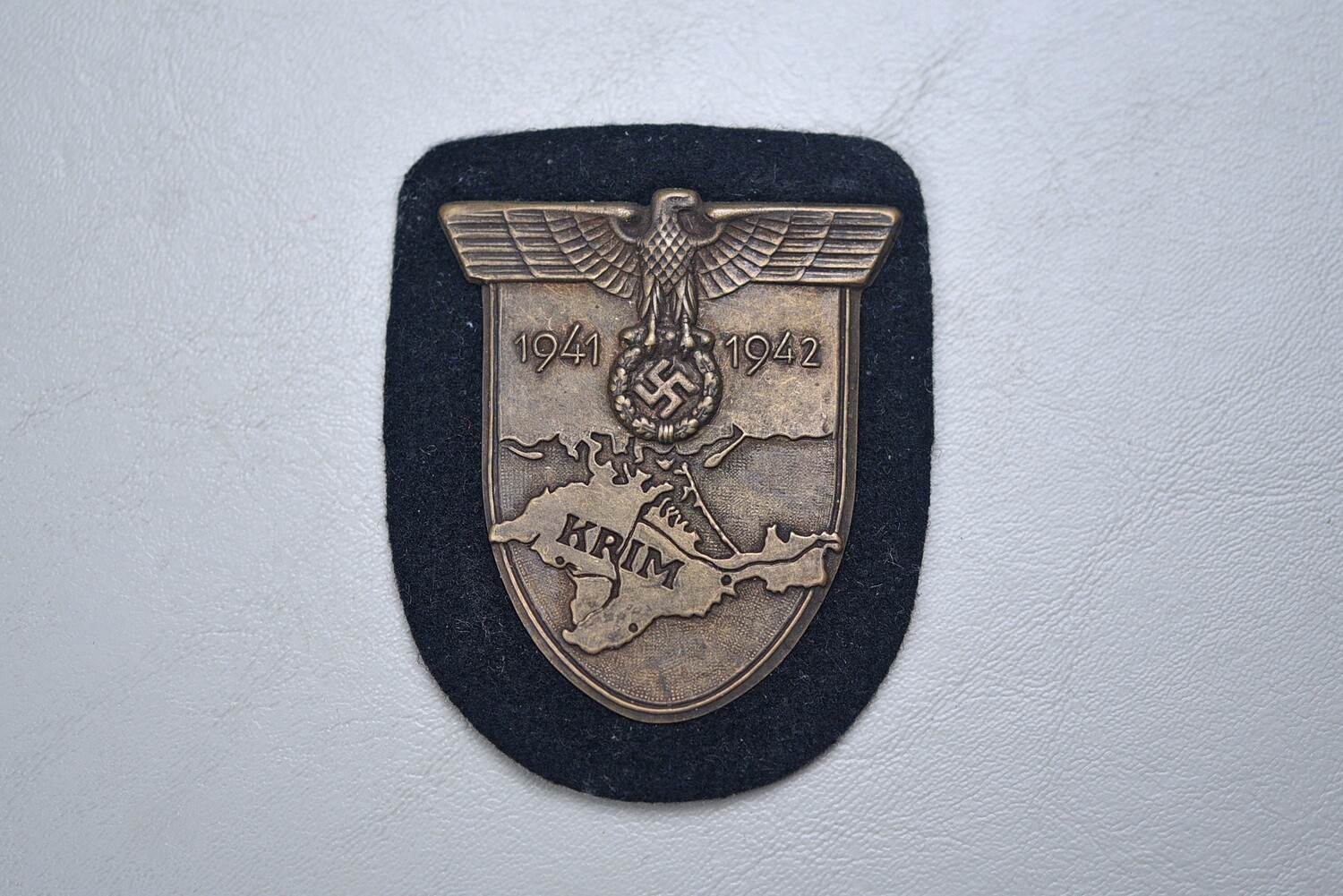 WWII GERMAN KRIM SHIELD ON PANZER BACKING