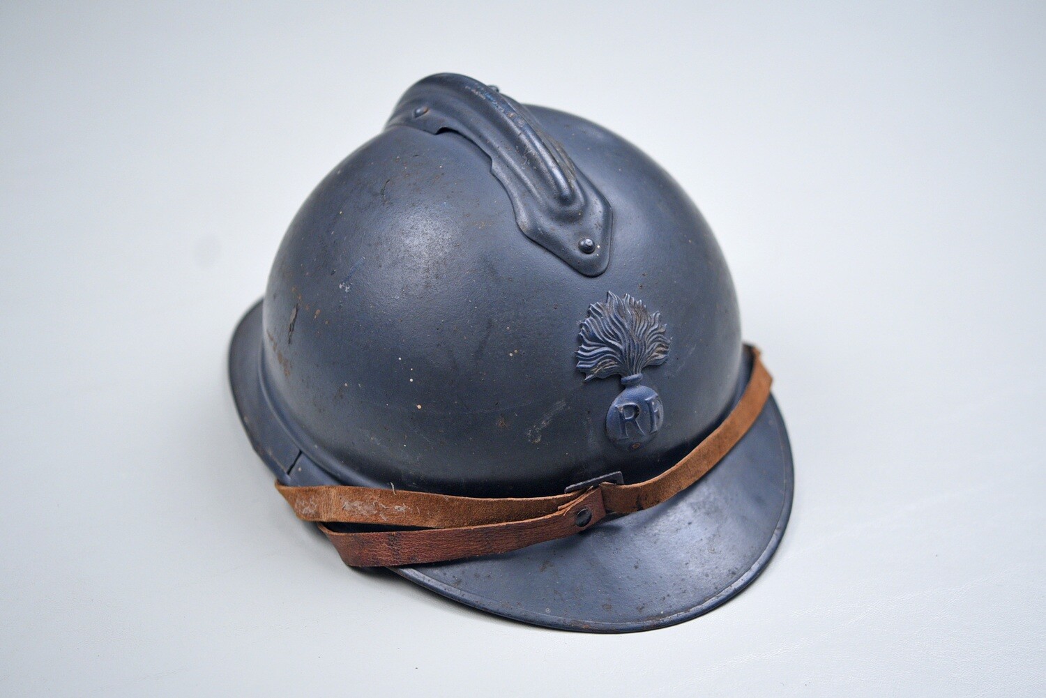 WWI FRENCH M1915 ADRIAN INFANTRY HELMET – COMPLETE w/LINER &amp; CHINSTRAP