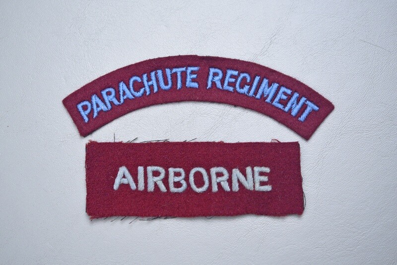 WWII BRITISH PARACHUTE REGIMENT/AIRBORNE INSIGNIA PAIR ON WOOL WWII BRITISH PARACHUTE REGIMENT/AIRBORNE INSIGNIA PAIR ON WOOL