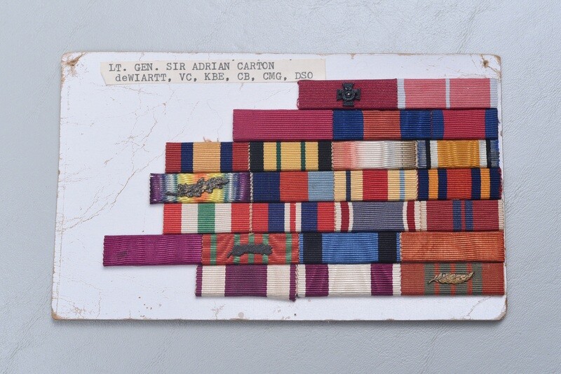 WWII BRITISH LT. GEN. SIR ADRIAN CARTON DE WIART, VC 24-RIBBON BAR SET WWII BRITISH LT. GEN. SIR ADRIAN CARTON DE WIART, VC 24-RIBBON BAR SET