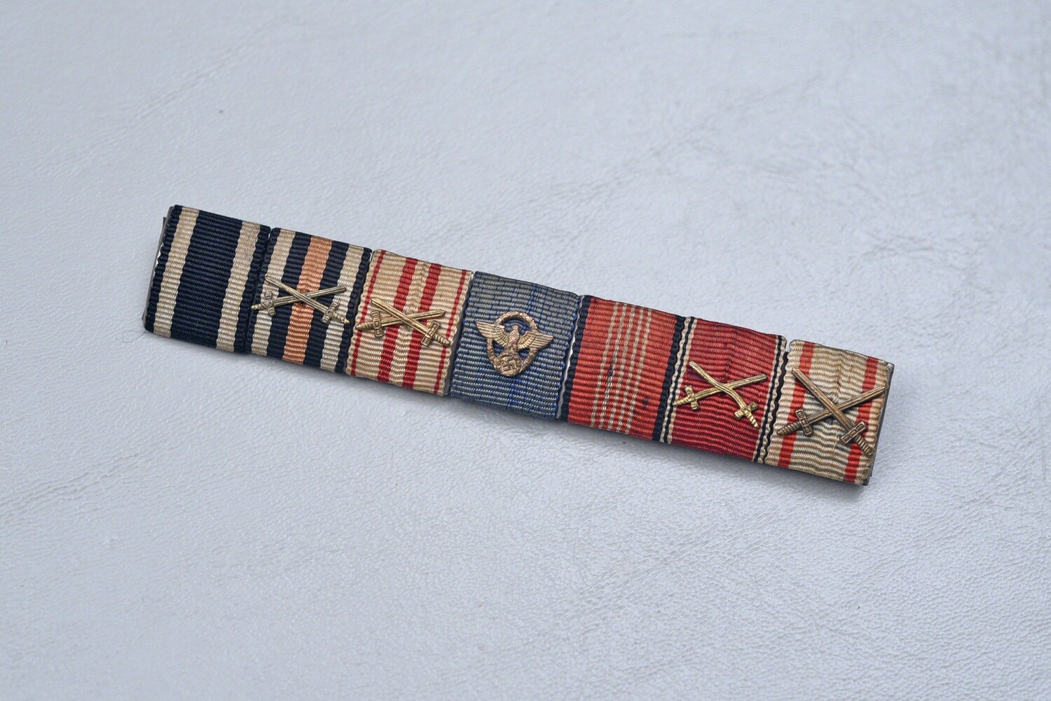 WWI GERMAN 1914 IRON CROSS 7-PLACE RIBBON BAR w/5 DEVICES