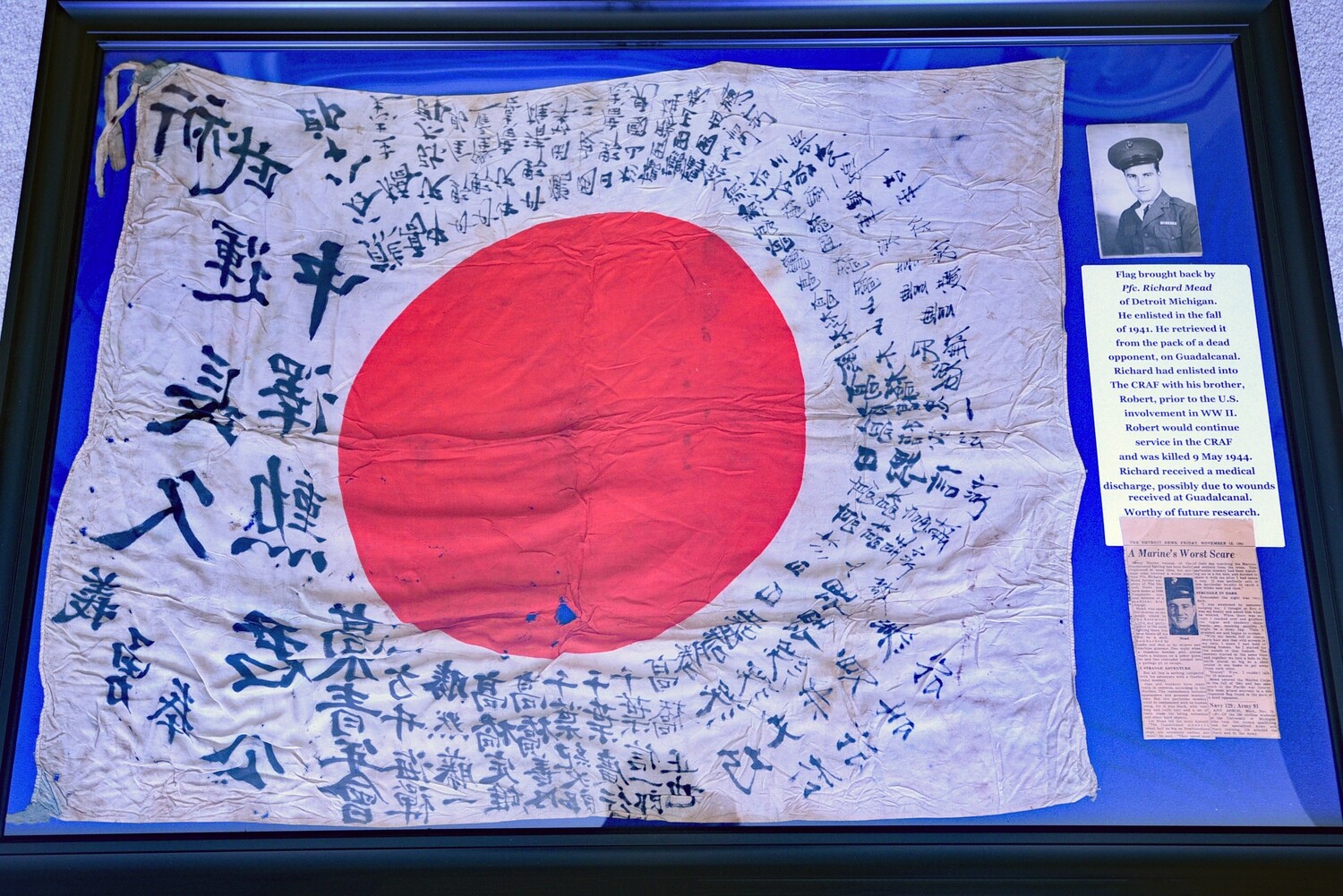WWII U.S. MARINE &amp; RCAF BROTHER&#39;S GUADALCANAL CAPTURED JAPANESE FLAG GROUP