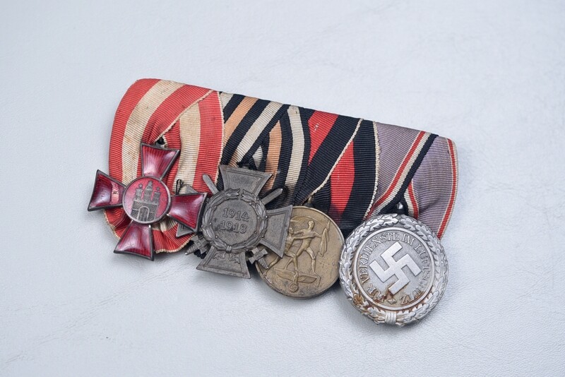 WWI GERMAN HAMBURG HANSEATIC CROSS 4-PLACE MEDAL BAR WWI GERMAN HAMBURG HANSEATIC CROSS 4-PLACE MEDAL BAR