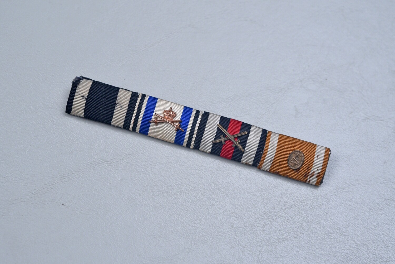 WWI GERMAN 1914 IRON CROSS/BAVARIAN WAR MERIT CROSS 3rd w/SWORDS &amp; CROWN 4-PLACE RIBBON BAR