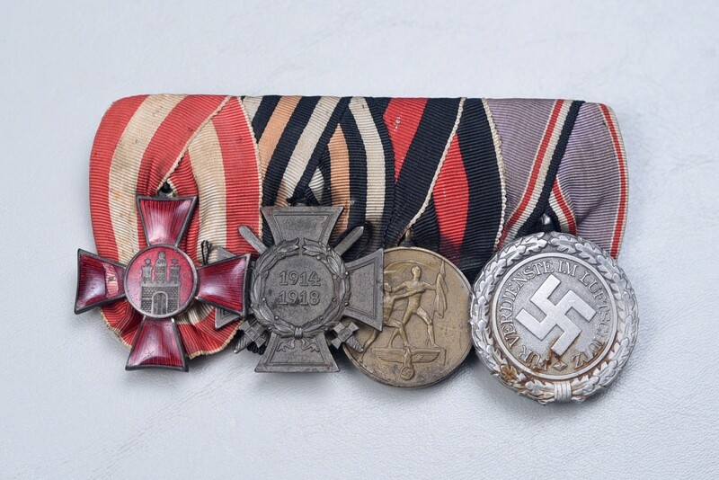 WWI GERMAN HAMBURG HANSEATIC CROSS 4-PLACE MEDAL BAR