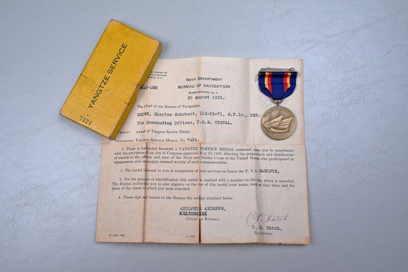 POST-WWI U.S. NAVY YANGTZE SERVICE MEDAL M.NO. NUMBERED w/NAMED CERTIFICATE