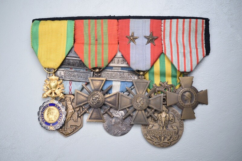 FRENCH WWII/INDO CHINA MEDAILLE MILITAIRE 7-PLACE MEDAL BAR