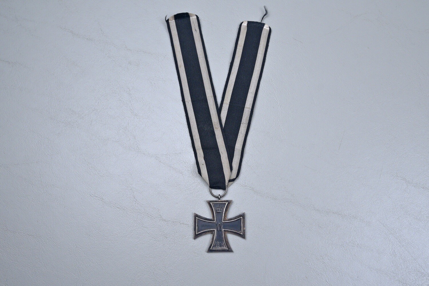 WWI GERMAN 1914 IRON CROSS 2nd CLASS ON EXTRA LONG ORIGINAL RIBBON – MARKED