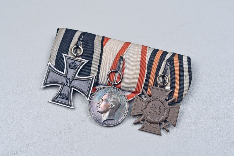 WWI GERMAN 1914 IRON CROSS/ERNST LUDWIG 3-PLACE MEDAL BAR WWI GERMAN 1914 IRON CROSS/ERNST LUDWIG 3-PLACE MEDAL BAR