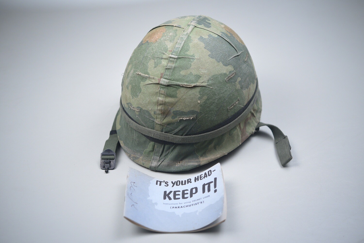 VIETNAM WAR U.S. M1C PARATROOPER HELMET w/MITCHELL PATTERN CAMOUFLAGE COVER