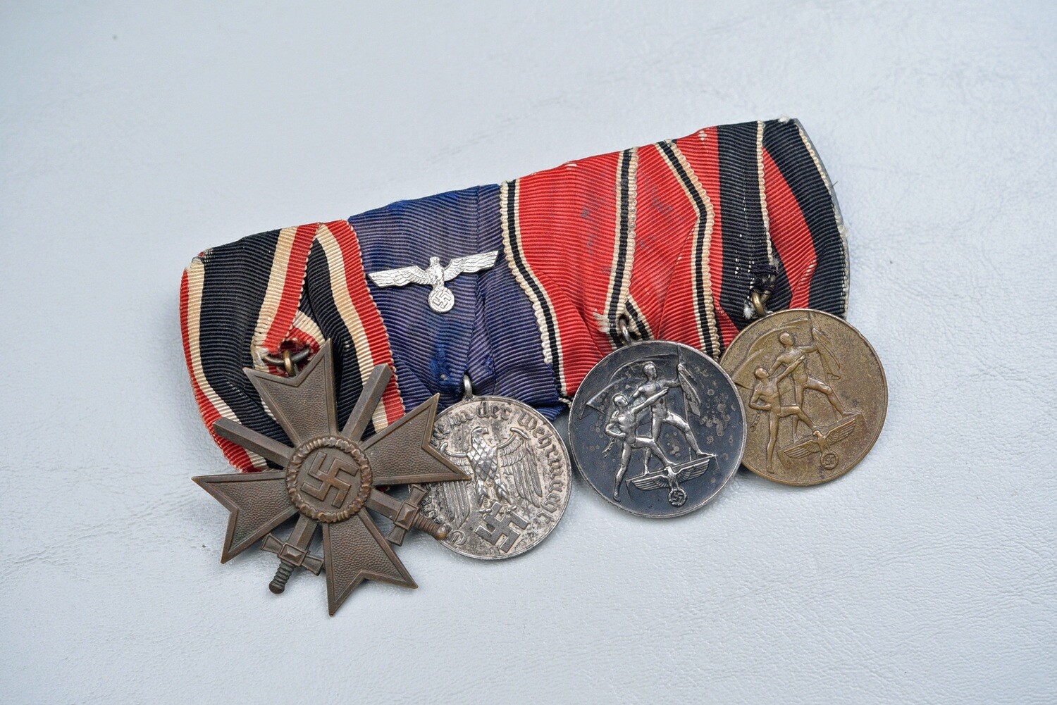 WWII GERMAN 1939 WAR SERVICE CROSS 4-PLACE MEDAL BAR W/AUSTRIAN &amp; CZECH MEDALS