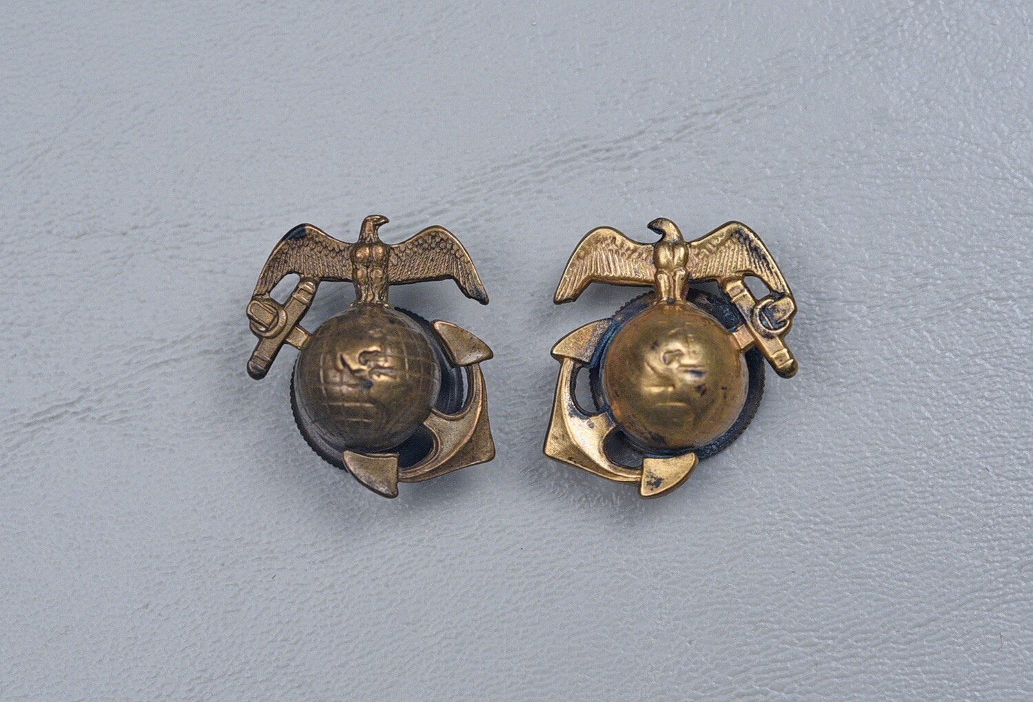pre-WWII U.S. MARINE CORPS “DROOP WING” ENLISTED COLLAR INSIGNIA - SCREW BACK, PAIR