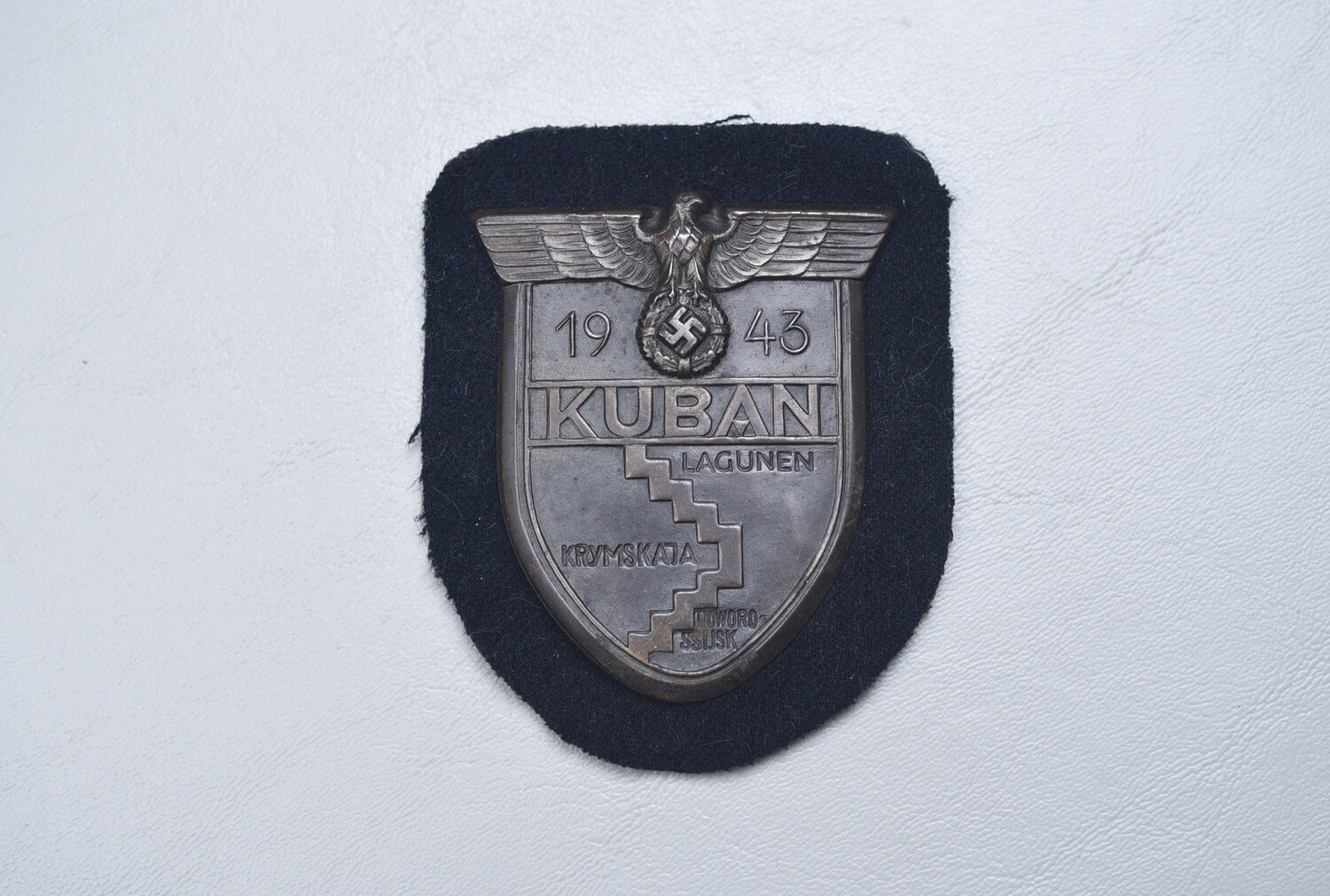 WWII GERMAN KUBAN SHIELD ON PANZER BLACK WOOL BACKING
