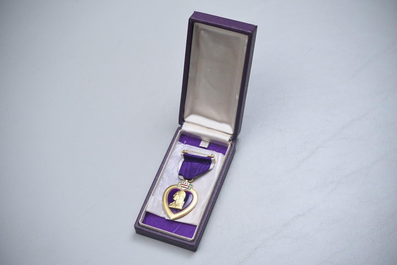 WWII U.S. NAVY TYPE 1 PURPLE HEART IN PURPLE BOX w/TISSUE PAPER WRAPPING