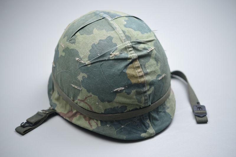 VIETNAM WAR M1 HELMET w/MITCHELL CAMOUFLAGED COVER - DATED 1962