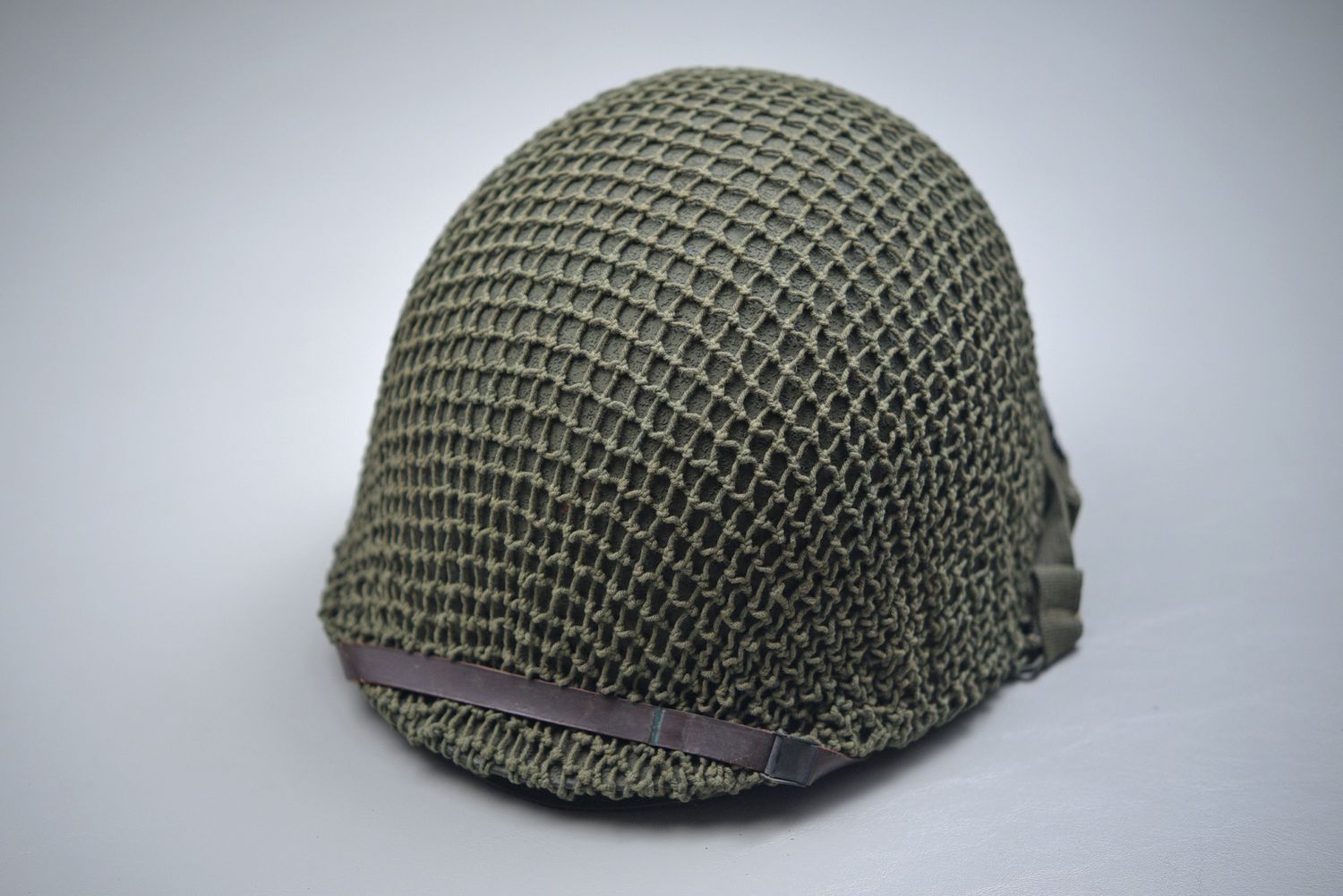 WWII U.S M1 STEEL COMBAT HELMET w/LINER &amp; INVASION NET- COMPLETE