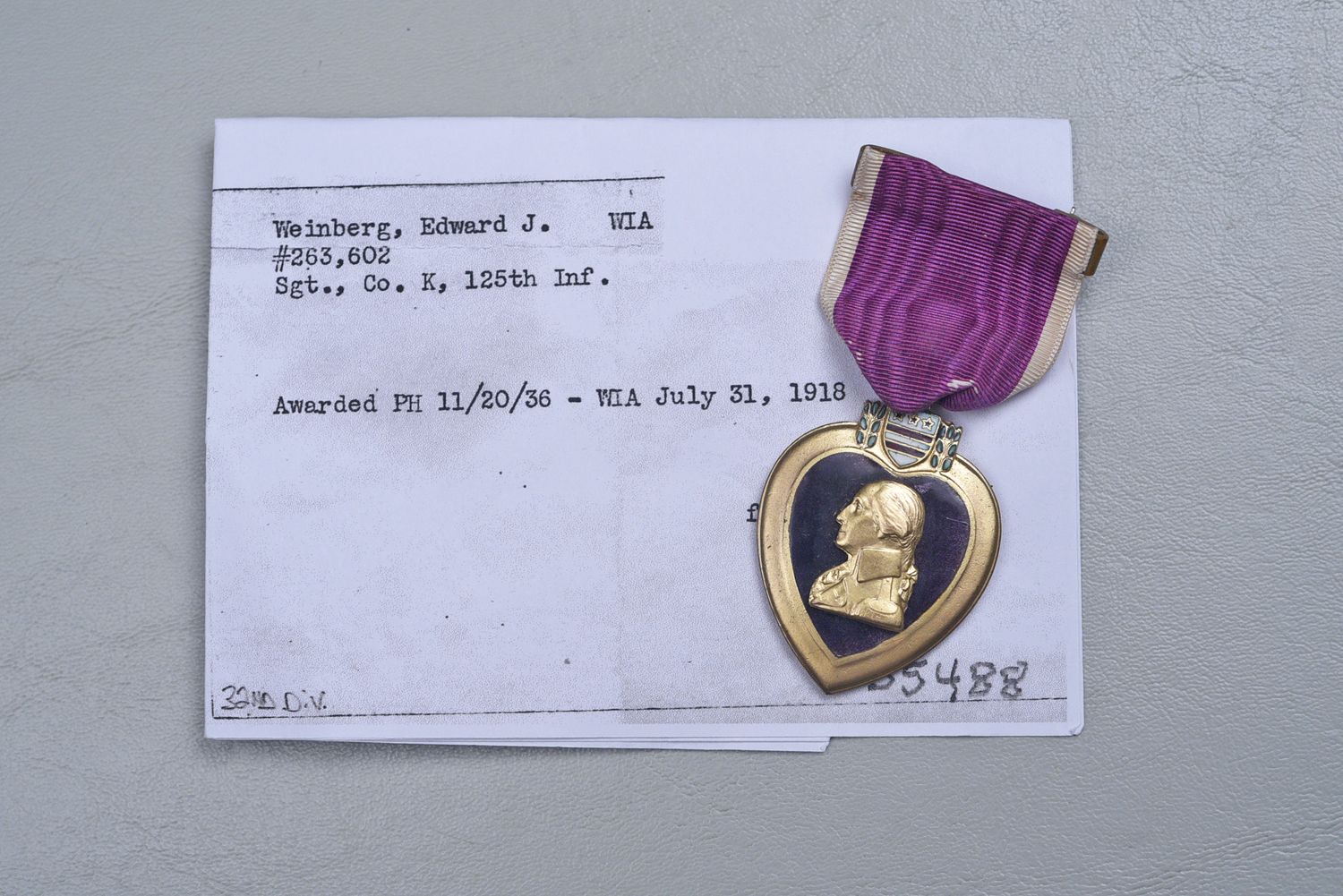 WWI U.S. PURPLE HEART MEDAL - NUMBERED &amp; NAMED