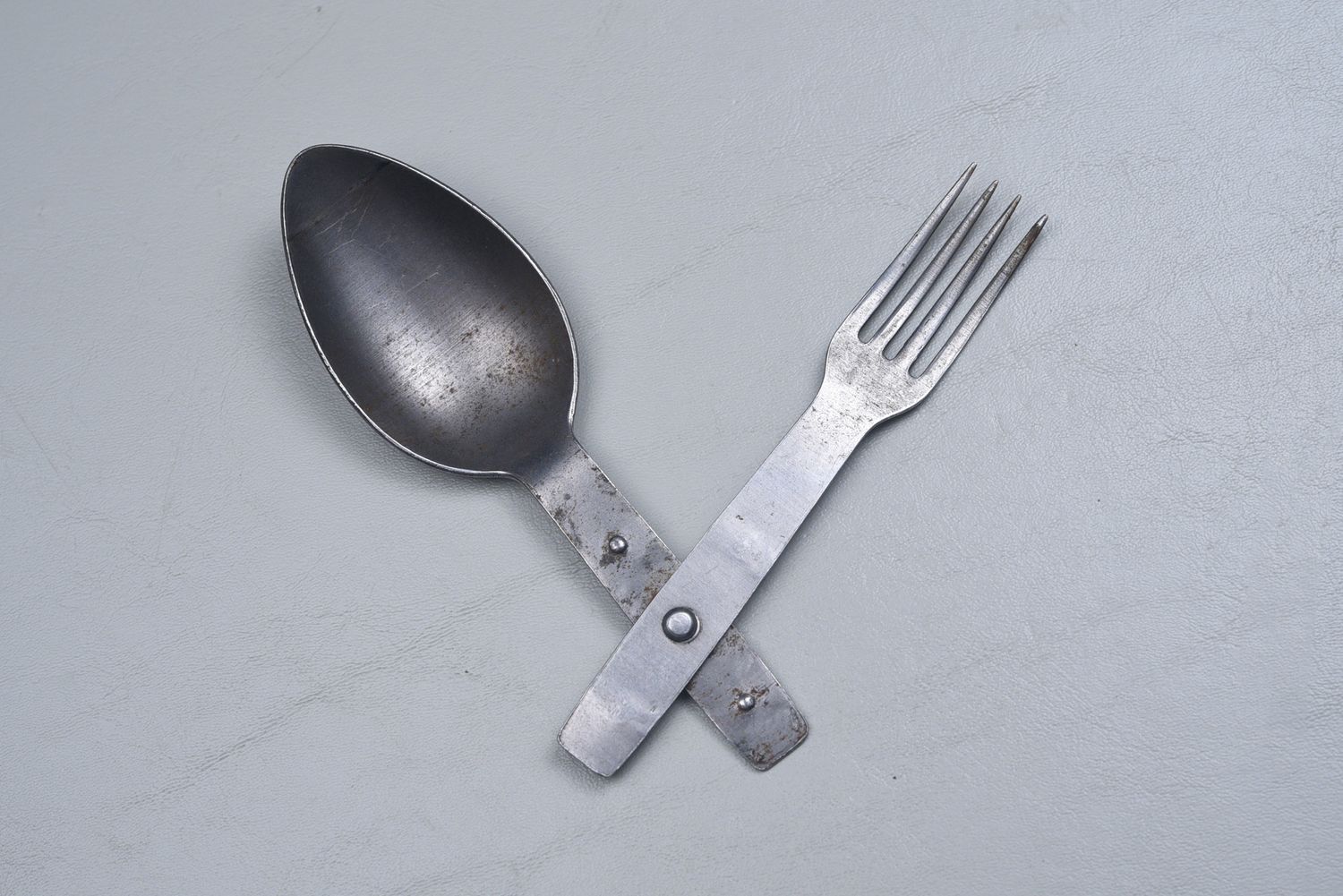 WWII GERMAN SPOON &amp; FORK COMBO MARKED &#39;SK&amp;F 40&#39; - STAINLESS STEEL