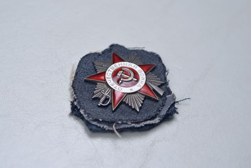 post-WWII SOVIET ORDER OF THE PATRIOTIC WAR 2nd CLASS – CUT FROM UNIFORM