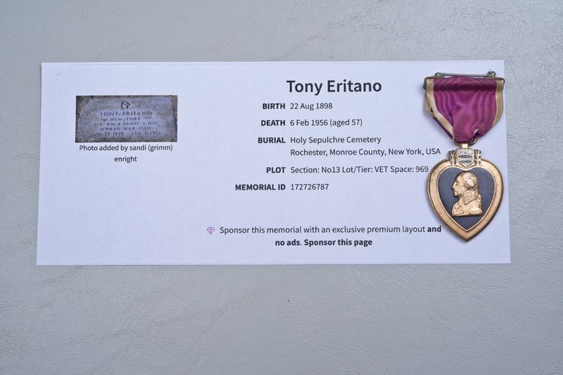 WWI U.S. PURPLE HEART MEDAL NAMED TO 61st INFANTRY REGIMENT RECIPIENT