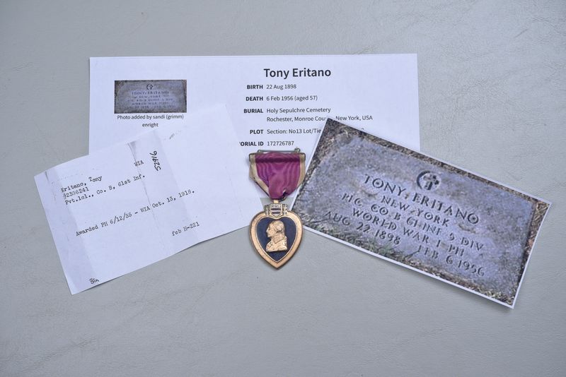 WWI U.S. PURPLE HEART MEDAL NAMED TO 61st INFANTRY REGIMENT RECIPIENT