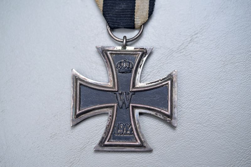 WWI GERMAN 1914 IRON CROSS 2nd CLASS ON ORIGINAL RIBBON - MARKED