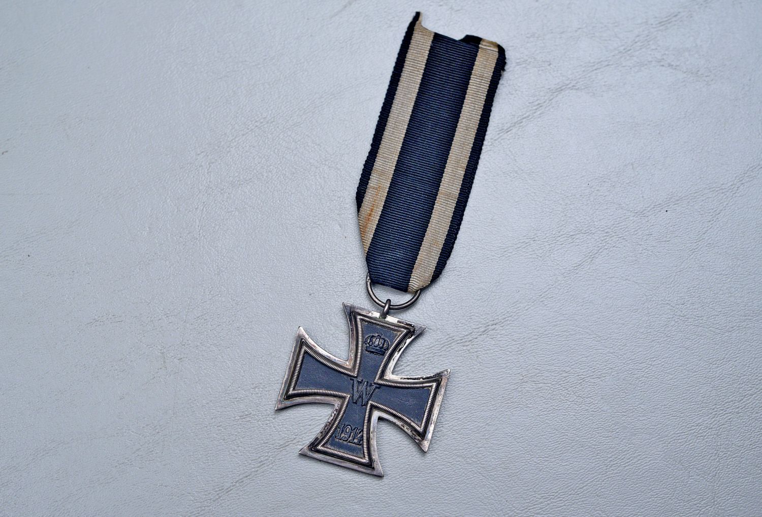 WWI GERMAN 1914 IRON CROSS 2nd CLASS ON ORIGINAL RIBBON - MARKED