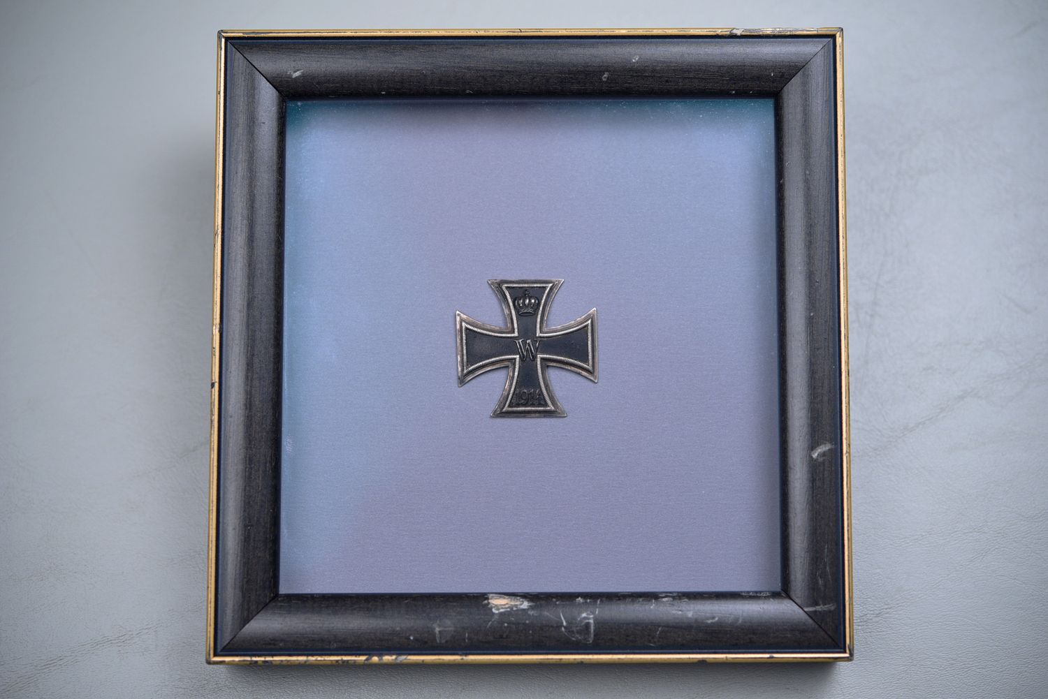 WWI GERMAN 1914 IRON CROSS 1st CLASS - RECOVERED FROM PLANE CRASH, FRAMED