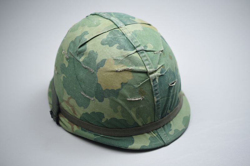 VIETNAM WAR M1 HELMET w/MITCHELL CAMOUFLAGED COVER - DATED ' 65'