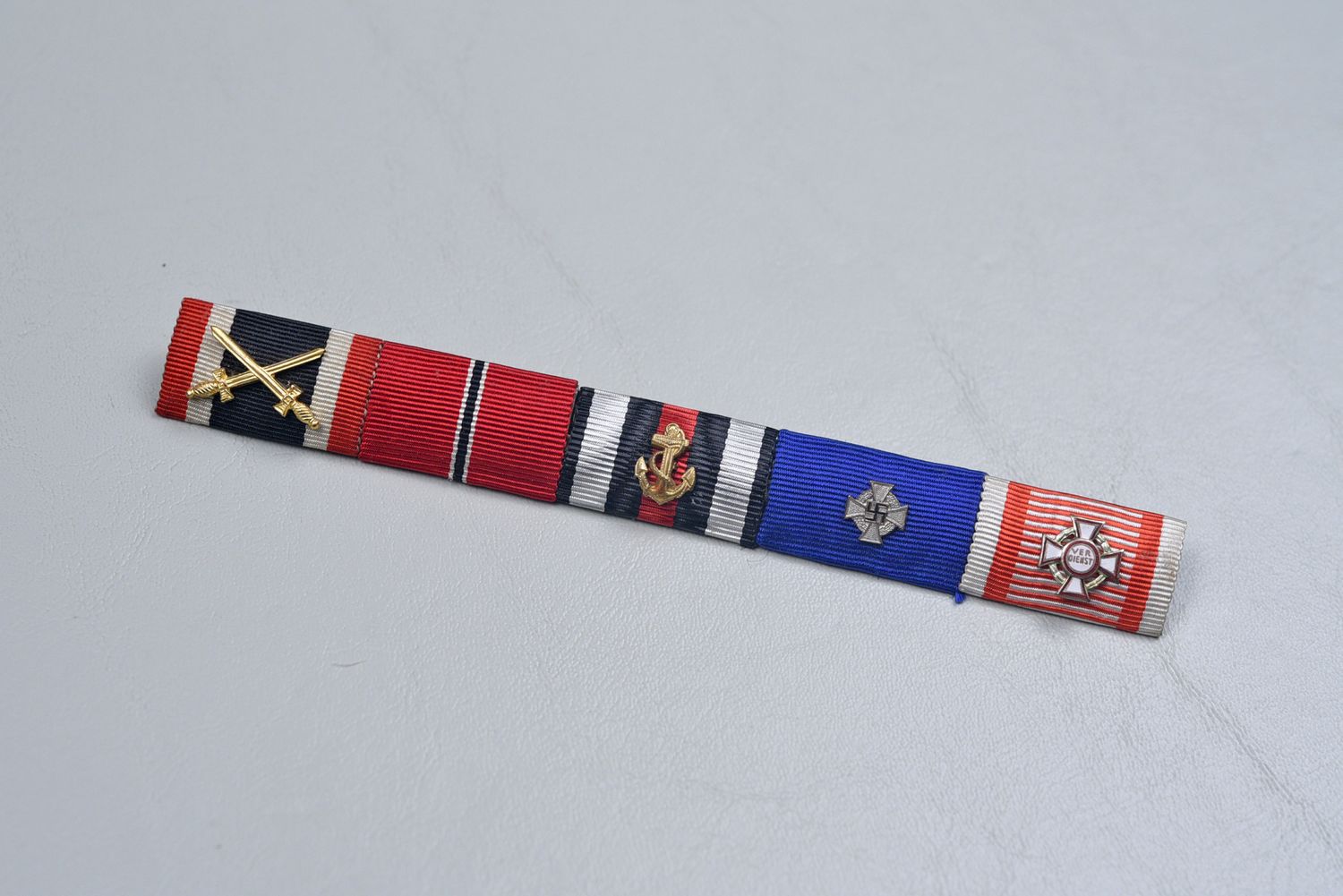 WWI GERMAN KAISERLICHE MARINE 1939 WAR MERIT CROSS 5-PLACE RIBBON BAR w/1-INCH RIBBONS