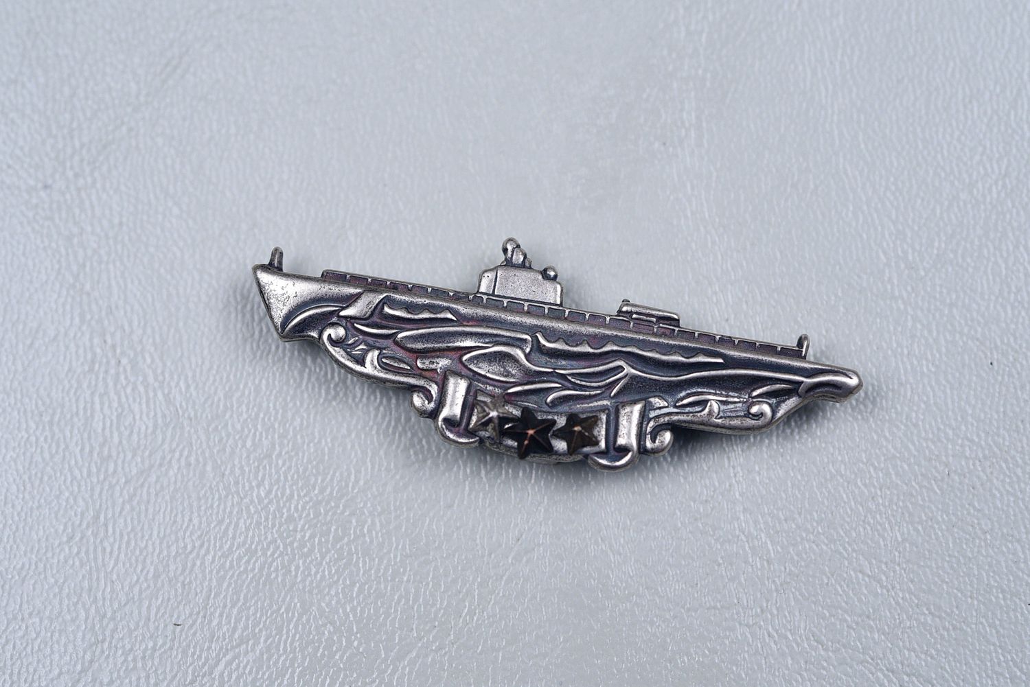 WWII U.S. NAVY SUBMARINE COMBAT PATROL BADGE w/3 STARS BY H&amp;H - DEEP WAVE, STERLING
